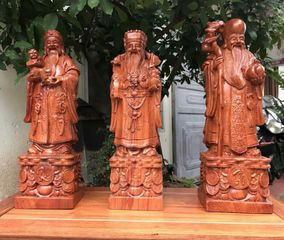 Bộ 3 Tượng Phúc Lộc Thọ Gỗ Hương Đá 30cm - Quà Tặng Ý Nghĩa Trang Trí Nhà Cửa, Tượng Trưng Tài Lộc, Sức Khỏe, Trường Thọ