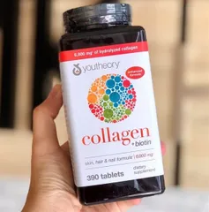 Viên Uống Bổ Sung Collagen Youtheory + Biotin 390 Viên - Tăng Cường Độ Đàn Hồi Da, Giúp Tóc Khỏe Mạnh Hơn