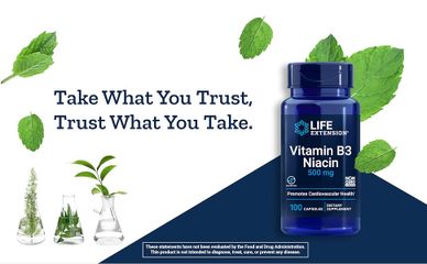 Viên Uống Niacin Vitamin B3 Life Extension - Hỗ Trợ Cân Bằng Cholesterol Tốt, Tăng Cường Sức Khỏe Tim Mạch (100 viên)