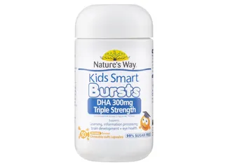 Viên nhai Nature's Way Kids Smart DHA 300mg - Hỗ trợ phát triển não bộ và thị giác cho bé, hương cam thơm ngon (50 viên)
