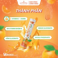 Viên sủi Veroka Multi cung cấp 12 vitamin hỗ trợ bổ sung năng lượng tăng cường sức đề kháng (20 viên)