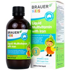 Dung dịch Brauer Kids Liquid Multivitamin With Iron 200ml - Vitamin bổ sung Sắt cho trẻ từ 3 tuổi, hỗ trợ phát triển toàn diện