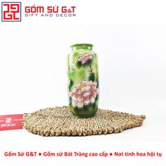 Lọ Hoa Dáng Phích Loe Vẽ 3D Hoa Phù Dung - Gốm Sứ Cao Cấp, Trang Trí Phòng Ăn Sang Trọng, Quà Tặng Ý Nghĩa
