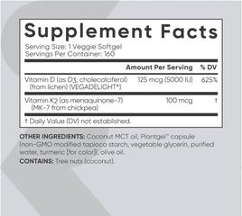 Viên uống K2 + D3 Sports Research 160 viên - Bổ sung vitamin D và K2 cho sức khỏe xương và hệ miễn dịch - Hỗ trợ hấp thụ canxi hiệu quả