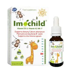Vitamine D3 K2 MK7 Imochild - Hỗ Trợ Tăng Chiều Cao, Hấp Thu Canxi, Tăng Cường Sức Đề Kháng Cho Trẻ (Lọ 20ml)