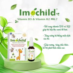 Vitamine D3 K2 MK7 Imochild - Hỗ Trợ Tăng Chiều Cao, Hấp Thu Canxi, Tăng Cường Sức Đề Kháng Cho Trẻ (Lọ 20ml)
