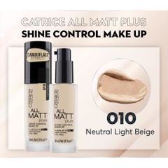 Kem Nền Catrice All Matt Plus - Kiểm Soát Dầu, Che Khuyết Điểm, Lâu Trôi 18H Tone 010 - Trang Điểm Tự Nhiên, Phù Hợp Da Dầu
