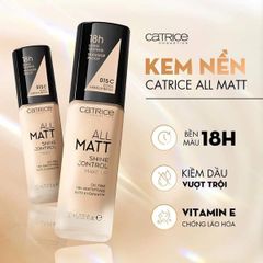 Kem Nền Catrice All Matt Plus - Kiểm Soát Dầu, Che Khuyết Điểm, Lâu Trôi 18H Tone 010 - Trang Điểm Tự Nhiên, Phù Hợp Da Dầu