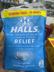 Kẹo ngậm Halls Relief Sugar Free - Mountain Menthol 70 viên
