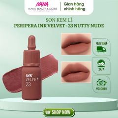 Son Kem Velvet Peripera INK VELVET 23 Nutty Nude 4g - Chất Mịn, Bám Màu Lâu Trôi, Đẹp Tự Nhiên Cho Mọi Tông Da