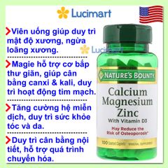Viên uống Calcium Magnesium Zinc Nature's Bounty hũ 100 viên [Hàng Mỹ]