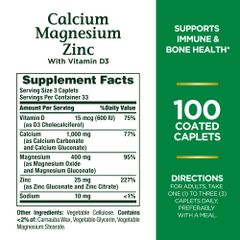 Viên uống Calcium Magnesium Zinc Nature's Bounty hũ 100 viên [Hàng Mỹ]