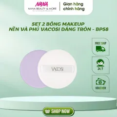 Set 2 bông phấn trang điểm VACOSI Tap & Touch - Bông tròn nền và phủ tự nhiên, Hộp nhỏ gọn cho lớp nền hoàn hảo