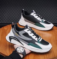 Giày Thể Thao Nam Mã 0016 Da PU Phối Màu Đen Xám Thời Trang - Sneaker Đế Bằng Thoải Mái Phong Cách Năng Động