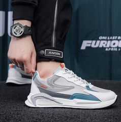 Giày Thể Thao Nam Mã 0016 Da PU Phối Màu Đen Xám Thời Trang - Sneaker Đế Bằng Thoải Mái Phong Cách Năng Động