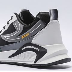 Giày Thể Thao Nam Mã 0016 Da PU Phối Màu Đen Xám Thời Trang - Sneaker Đế Bằng Thoải Mái Phong Cách Năng Động
