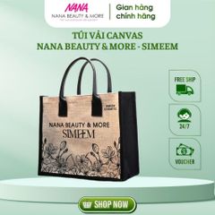 Túi xách canvas NANA BEAUTY & SIMEEM size to có khóa kéo - Túi tote đi du lịch thời trang, họa tiết vintage đẹp mắt