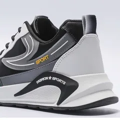 Giày Thể Thao Nam Mã 0016 Da PU Phối Màu Thời Trang - Đen Xám, Sneaker Đế Bằng Dành Cho Nam, Phong Cách Năng Động, Tiện Dụng