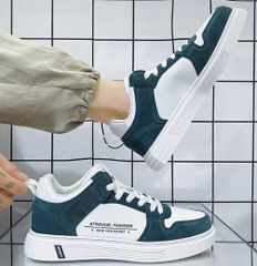 Giày Nam Da PU 0012 - Thời Trang Sneaker Êm Nhẹ Đế Cao Su Tổng Hợp, Màu Trắng và Xanh, Phong Cách Trẻ Trung, Kích Cỡ 39-43