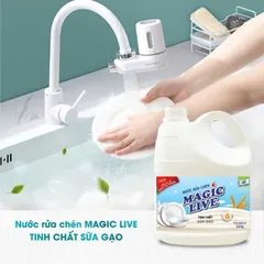 Nước Rửa Chén MAGIC LIVE Hương Sữa Gạo 3,6kg - Khử Mùi, Đánh Bóng Chén Đĩa An Toàn Cho Sức Khỏe, Thân Thiện Với Môi Trường