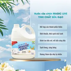 Nước Rửa Chén MAGIC LIVE Hương Sữa Gạo 3,6kg - Khử Mùi, Đánh Bóng Chén Đĩa An Toàn Cho Sức Khỏe, Thân Thiện Với Môi Trường