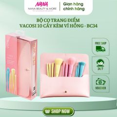 Bộ cọ trang điểm VACOSI 10 cây kèm ví hồng BC34 - Nana Shop