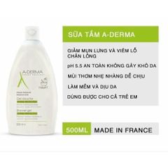 Sữa Tắm A-DERMA Eco Hydra Protecteur 500ml - Giảm Mụn Lưng, Thu Nhỏ Lỗ Chân Lông, Dưỡng Ẩm Tự Nhiên, Phù Hợp Cho Da Nhạy Cảm