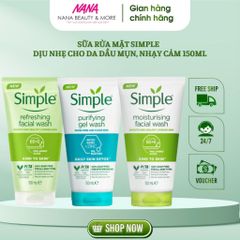 Sữa Rửa Mặt Simple Refreshing Facial Wash 150ml - Dịu Nhẹ Cho Da Dầu Mụn Nhạy Cảm, Chiết Xuất Pro-Vitamin B5 và Vitamin E