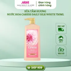 Sữa Tắm Hương Nước Hoa CARESS Daily Silk Đào Trắng & Hoa Cam 750ml - Dưỡng Da Mềm Mại, Thư Giãn & Sảng Khoái