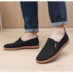 Giày lười nam thoáng khí GN94 - Giày sục nhẹ, đế êm thời trang dễ phối cho học sinh và đi chơi, màu đen, size 39-44