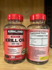 Omega Dầu nhuyễn thể Kirkland Signature Krill Oil 500mg, 180 viên - Bổ sung Omega 3-6-9 cho sức khỏe tim mạch và não bộ