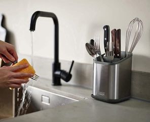 Dụng cụ thoát nước bằng thép Duo Joseph Joseph - Giá đựng dao, thìa, dĩa sáng tạo cho nhà bếp, dễ vệ sinh, tiện lợi