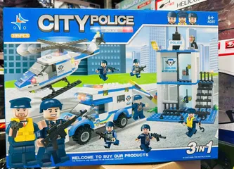 LX CITY POLICE 337 - Đồ chơi xây dựng 3in1 gồm 395 chi tiết, mô hình xe cảnh sát, trực thăng và trạm cảnh sát, dành cho trẻ em từ 6 tuổi trở lên