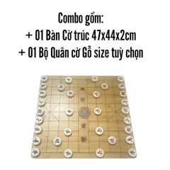 Bộ Cờ Tướng Gỗ Bạch Dương + Bàn Cờ Gỗ Trúc 47x44cm - Đồ Chơi Giải Trí Cao Cấp Cho Người Yêu Thích Cờ Tướng