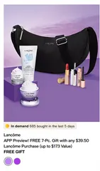 Set Mỹ Phẩm Lancome Màu Tím 7 Món Kèm Túi Xinh - Kem Mắt, Kem Dưỡng, Son Môi, Sữa Rửa Mặt, Mascara, Dưỡng Mi