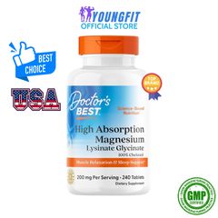 Viên Uống Magnesium Lysinate Glycinate Doctor's Best - Hỗ Trợ Giấc Ngủ Sâu, Tăng Cường Trí Nhớ, Giảm Căng Thẳng - 120 Viên Mỹ