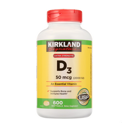 Viên Uống Vitamin D3 Kirkland Extra Strength 50mcg 600 Viên - Bổ Sung Vitamin D Tăng Cường Miễn Dịch và Hỗ Trợ Xương Khớp - Hàng Mỹ