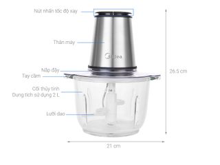 Máy xay thịt Midea MJ-BC300GS - Công suất 300W, cối thủy tinh 2L, xay thịt, hải sản, gia vị, an toàn, thiết kế hiện đại, tiện lợi cho bếp.