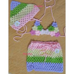 Set Bikini Ghép Hoa Mẫu Mới Kèm Chân Váy - Đồ Bơi Dễ Thương Cho Bé Gái, Bộ Đồ Tắm Công Chúa Sáng Tạo