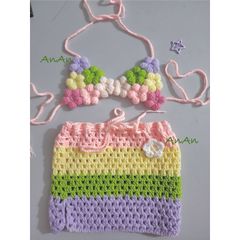 Set Bikini Ghép Hoa Mẫu Mới Kèm Chân Váy - Đồ Bơi Dễ Thương Cho Bé Gái, Bộ Đồ Tắm Công Chúa Sáng Tạo