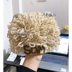 Mũ Len Tóc Xù Tai Gấu Màu Be Dễ Thương Cho Bé - Chất Liệu Len Cotton 50g, Gắn Tên Theo Yêu Cầu