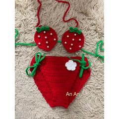 Bikini Đi Biển Handmade Cho Bé - Mẫu Hoa Quả Dễ Thương, Đồ Bơi Chất Liệu Len Milk Cotton, Không Kèm Phụ Kiện