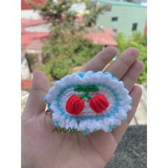 Kẹp Tóc Len Handmade Hình Cherry - Phụ Kiện Thời Trang Độc Đáo, Chất Liệu Cotton, Đổi Màu Theo Yêu Cầu