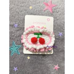 Kẹp Tóc Len Handmade Hình Cherry - Phụ Kiện Thời Trang Độc Đáo, Chất Liệu Cotton, Đổi Màu Theo Yêu Cầu