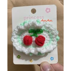 Kẹp Tóc Len Handmade Hình Cherry - Phụ Kiện Thời Trang Độc Đáo, Chất Liệu Cotton, Đổi Màu Theo Yêu Cầu
