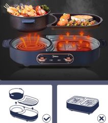Bếp Lẩu Nướng Đa Năng MiDEA MC-SK2026X2 - Bếp Điện 2 in 1, Công Suất 1700W, Thích Hợp Nướng và Nấu Lẩu Tại Nhà