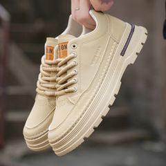 Giày sneaker nam da PU 2 màu đen và kem, phong cách trẻ trung, thời trang dễ phối đồ - Mẫu mã 08 cho nam giới
