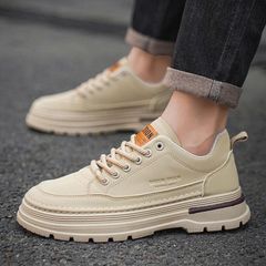 Giày sneaker nam da PU 2 màu đen và kem, phong cách trẻ trung, thời trang dễ phối đồ - Mẫu mã 08 cho nam giới