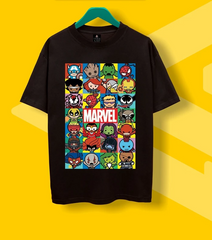 Áo Thun Unisex Cotton Marvel Chibi Superheroes - Phong Cách Rộng Tay, Dễ Phối Đồ, Quà Tặng Fan Marvel
