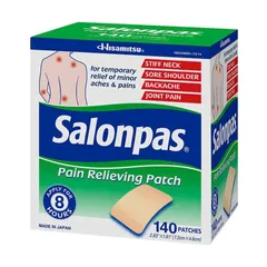 Miếng Dán Giảm Đau Salonpas - 140 Miếng Giảm Đau Cơ, Khớp, Vai, Lưng - Dán Ngoài Da Hiệu Quả từ Nhật Bản